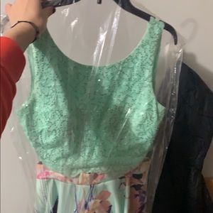 Two piece mint green floral dress